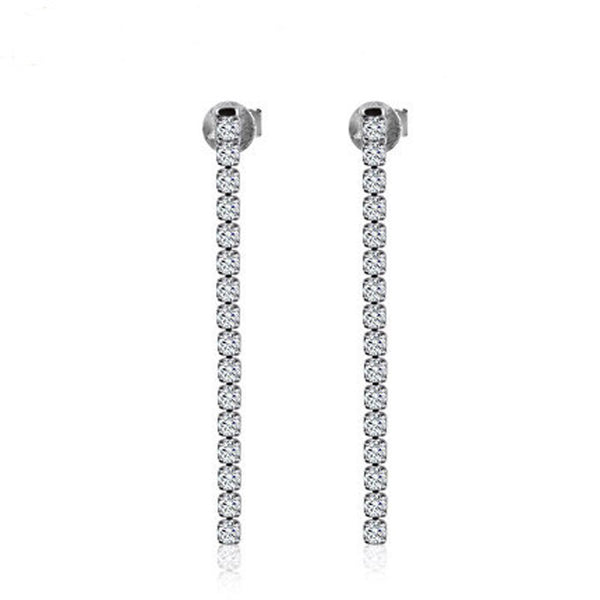 Zircon Silver Crystal Dangle Earrings