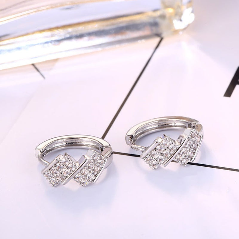 Crystal Zirconia Geometric Squares Huggie Hoop Earrings - 2 colors