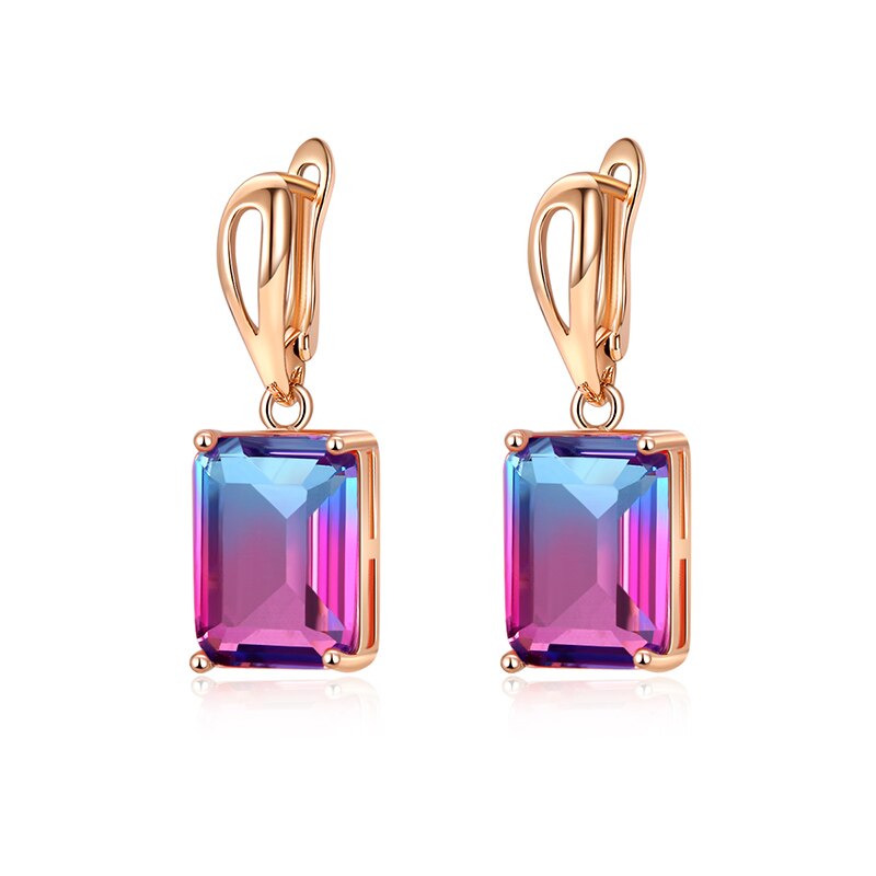 Square Tourmaline dual color huggy drop earrings - 3 Colors