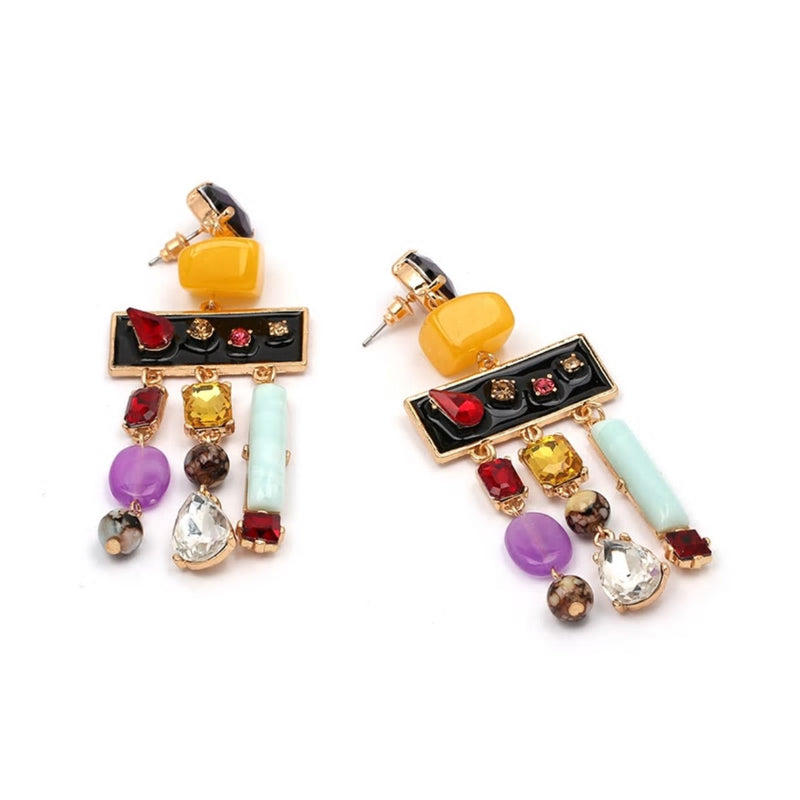 Resin Beads Crystal Tassel Drop Statement Earrings
