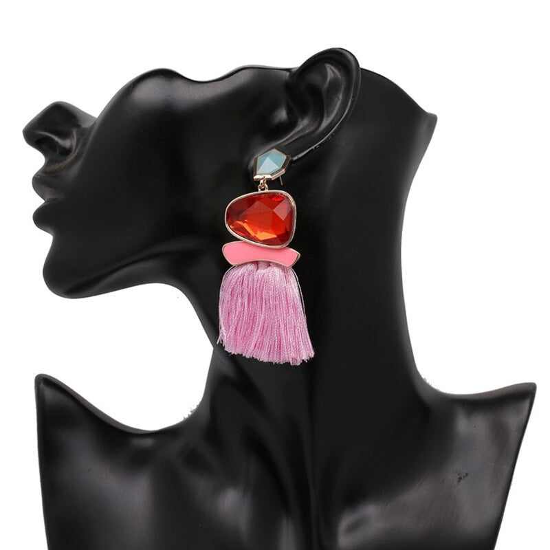 Colorful Crystal Drop Stylish Tassel Earring