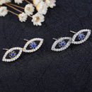 Blue CZ Crystal Silver Evil Eye Earrings