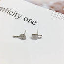 Delicate Gold ad Silver CZ Lock Key Stud Earrings - 2 Variants