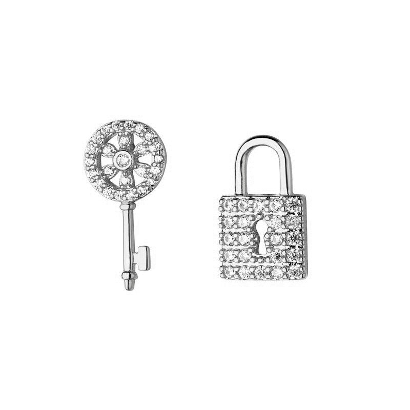 Padlock huggie hoops - Gold key hoops - key earrings Q-184 Q-185 - DLUXCA