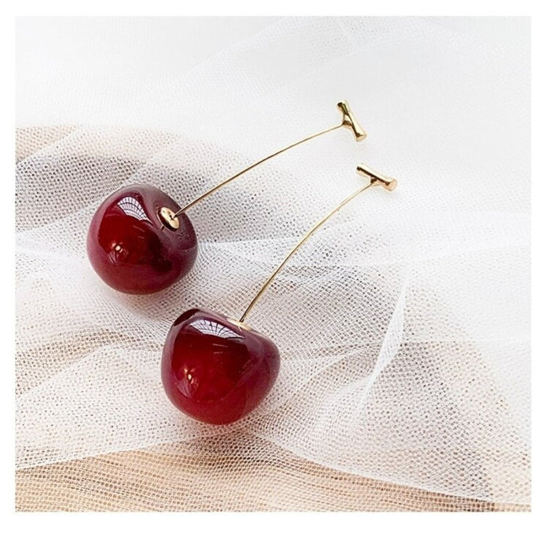 Ellie Dark Red Gold Tone Earrings - BMKS-4217715296