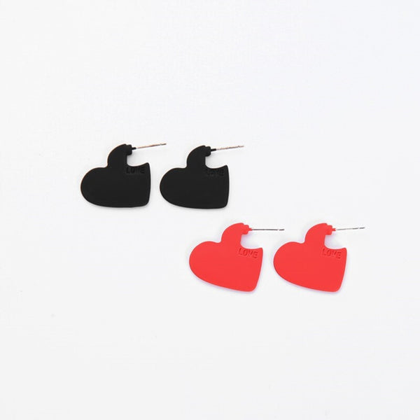 Simple Red & Black Coating Heart Stud Earrings