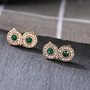 Cute Green Crystal Owl Eyes Stud Earrings