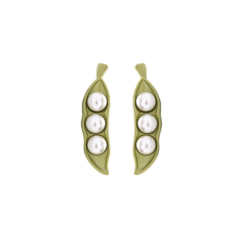 Golden and Green Color Pea Imitation Pearl Stud Earrings