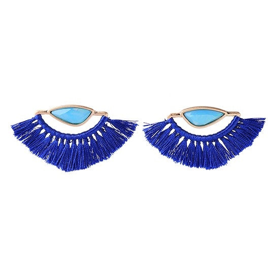 Dangle Bead Blue Tassel Pendant Drop Earrings