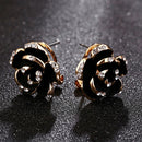 Vintage Black Rose Flower Crystal Stud Earrings