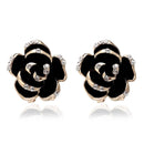 Vintage Black Rose Flower Crystal Stud Earrings
