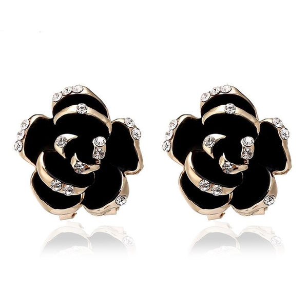 Vintage Black Rose Flower Crystal Stud Earrings – Neshe Fashion Jewelry