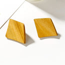 Square Rattan  Wood Stud Drop Geometric Earrings -2