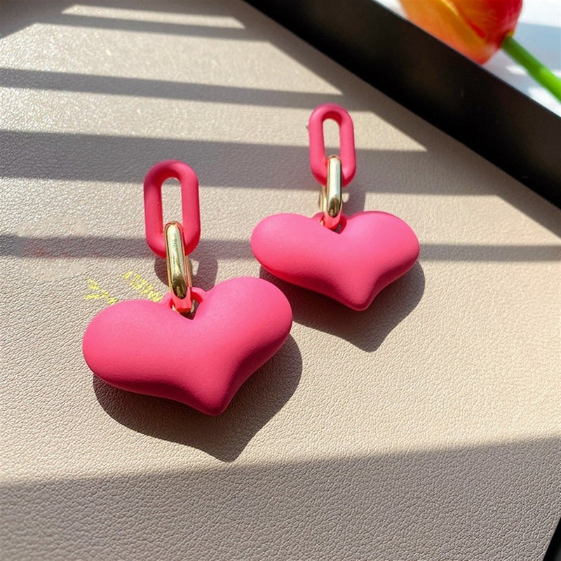 Candy Colors Big Heart Acrylic Drop Party Earrings -3