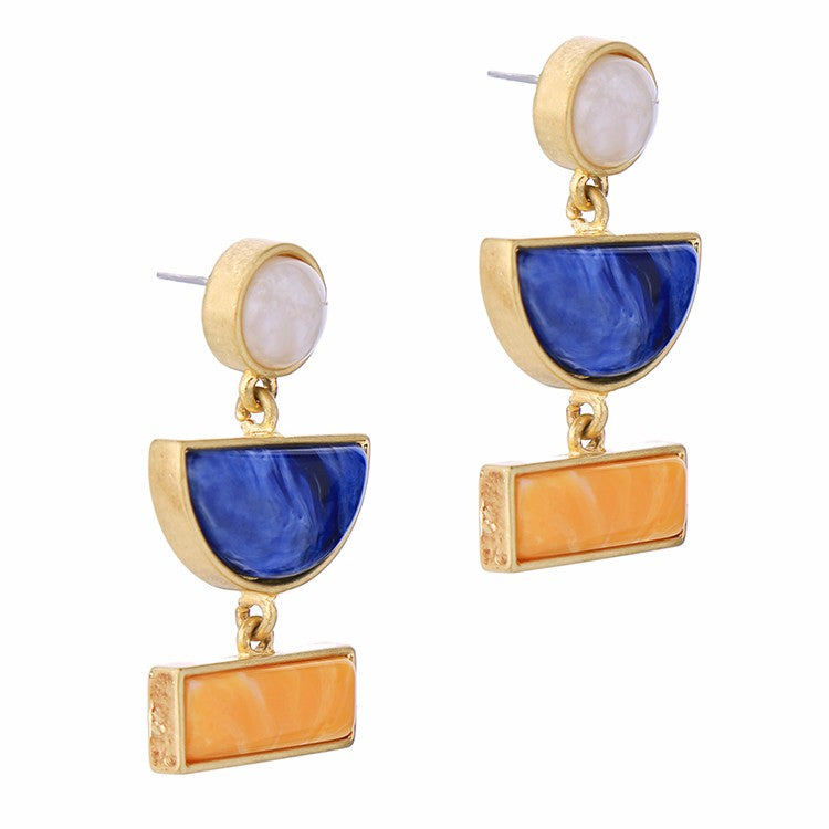 Irregular Geometric Blue Alloy Resin Statement Earrings - [neshe.in]