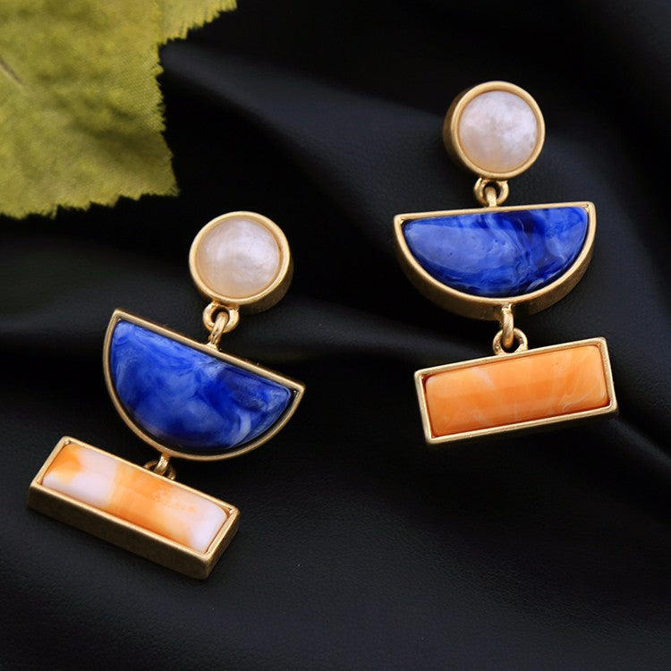 Irregular Geometric Blue Alloy Resin Statement Earrings - [neshe.in]