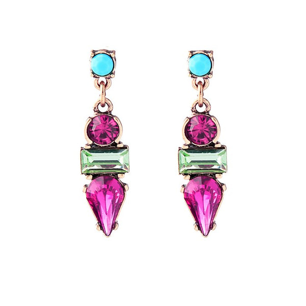Crystal Resin Geometric Stud Earring - Magenta Pink - [neshe.in]