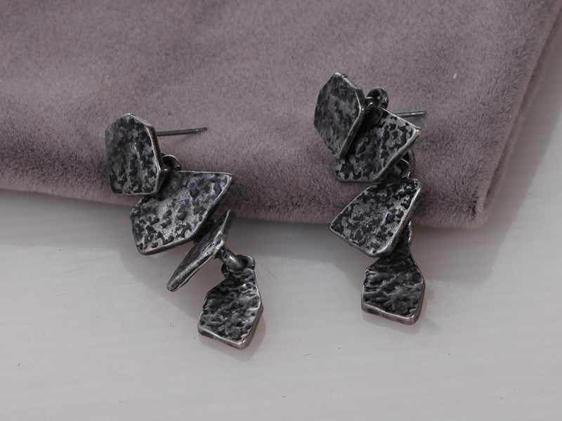 Gold & Gun Metal Color Nature Stone Shape Drop Earrings - 2 Colors Small Size - [neshe.in]