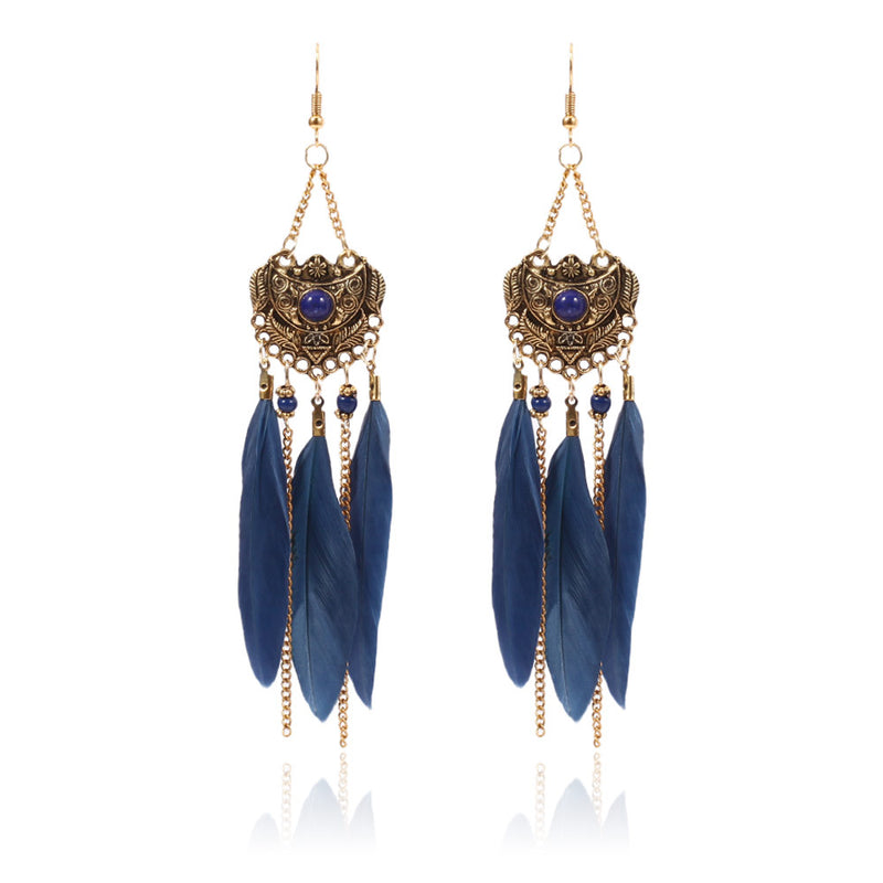Chain Feather Drop Classic Earrings - 2 Colors - [neshe.in]