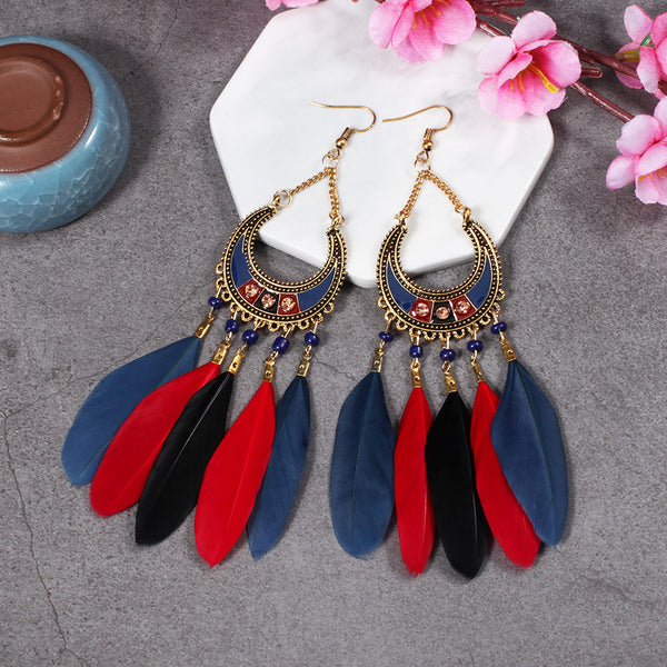 Bohemian Style Long Dangle Feather Earrings - 2 Colorful Options - [neshe.in]