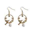 Simple Cute Pearl Drop Golden Bird Earring - [neshe.in]