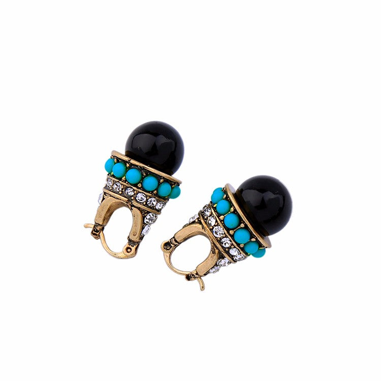 Round Black Palace Crystal Stud Earrings - [neshe.in]