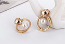 Style Round Pearl Stud Earrings Gold Color Earrings - [neshe.in]