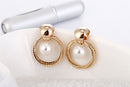 Style Round Pearl Stud Earrings Gold Color Earrings - [neshe.in]