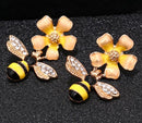 Cute Enamel Bee Yellow Flower Drop  Fashion Earrings - [neshe.in]