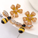 Cute Enamel Bee Yellow Flower Drop  Fashion Earrings - [neshe.in]