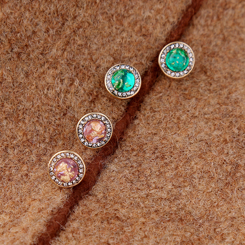 Cute Round Crystal Stud Earrings in 3 Colors - [neshe.in]