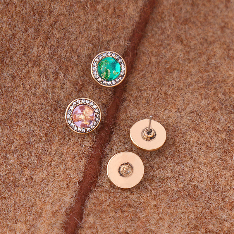 Cute Round Crystal Stud Earrings in 3 Colors - [neshe.in]