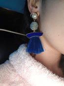 Pearl Stud Stripe Ball Tassel Earring - 4 Colors - [neshe.in]