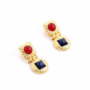 Red & Blue Resin Gold Statement Stud Drop Earring - [neshe.in]