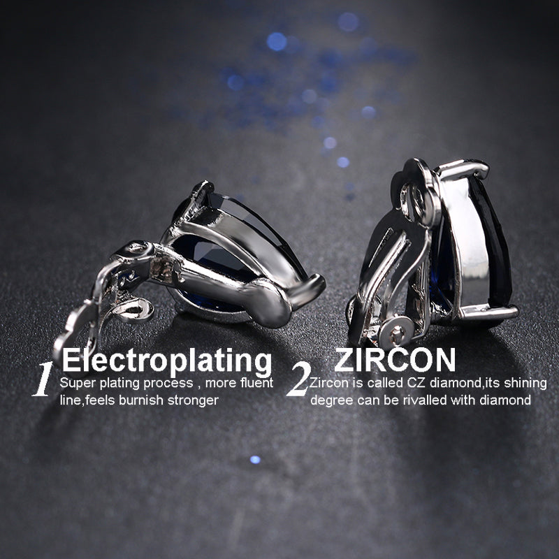 Water Drop CZ Crystal Clip on  Stud Earrings - 5 Styles - [neshe.in]
