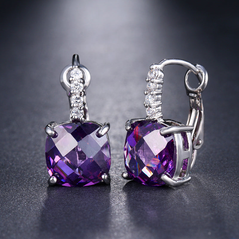 Square CZ Crystal Drop Stud Earrings - 4 Colors - [neshe.in]