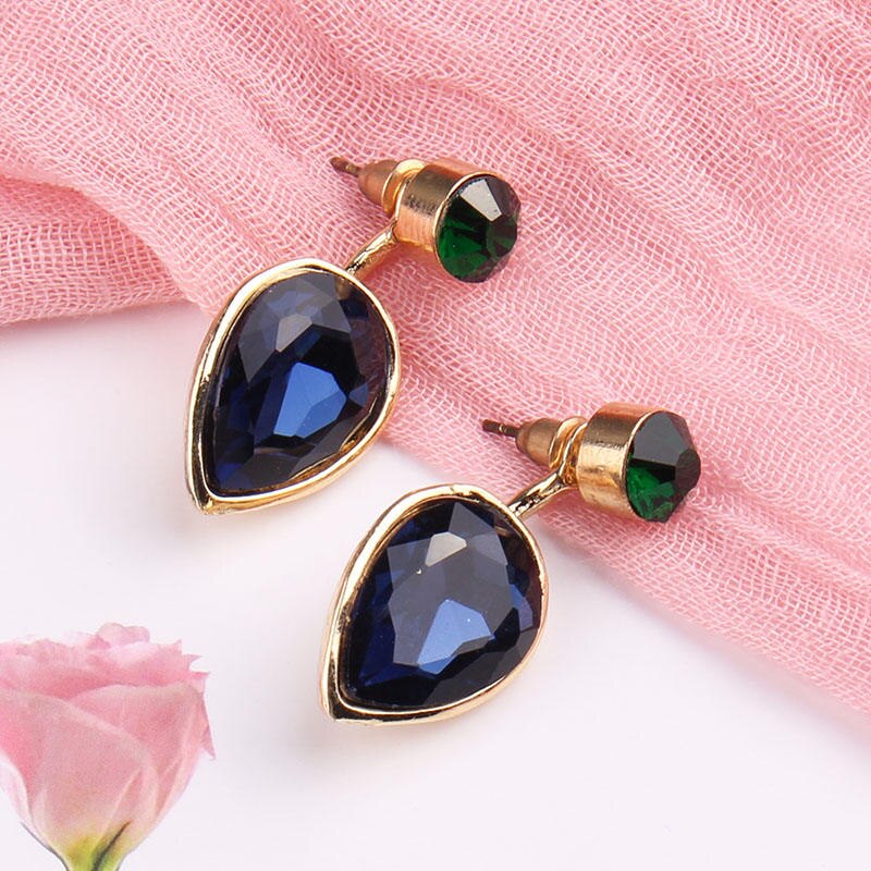Exaggerated Crystal Drop Stud Ear Jacket - 3 Colors