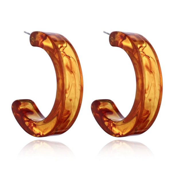 Trendy Amber Geometric Acrylic Resin Hoop Earrings - [neshe.in]