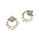 Simulated Pearl Green Chandelier Party Statement Earring - [neshe.in]