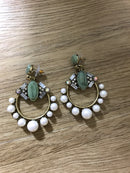 Simulated Pearl Green Chandelier Party Statement Earring - [neshe.in]