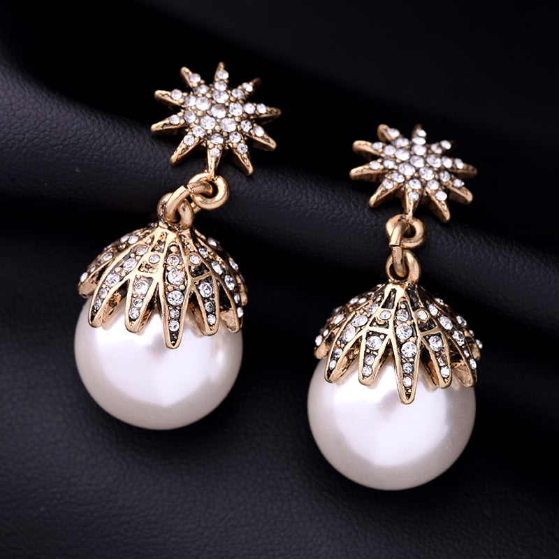 Simulated Pearl Ball Dangle Earring High End Wedding Jewelry - [neshe.in]