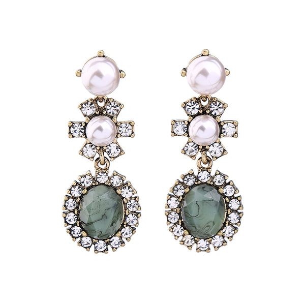 Ethnic Green Opal Pearl Crystal Drop Earring - [neshe.in]
