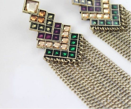 Golden Multi  Colour Long Tassel Earrings - [neshe.in]