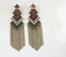 Golden Multi  Colour Long Tassel Earrings - [neshe.in]
