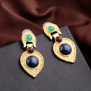 Luxurious Gold Color Gem Pan Shape Statement Earring - [neshe.in]