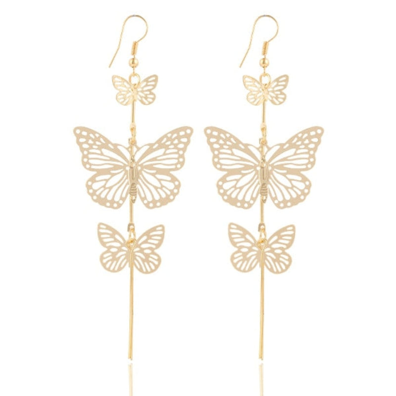 Butterfly drop Hollow flower Long tassels earring - [neshe.in]
