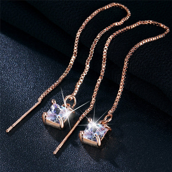 Square CZ Crystal Dangle Drop Earring- 2 colors - [neshe.in]