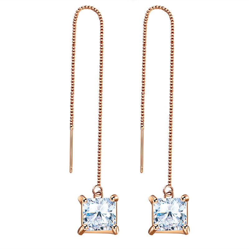 Square CZ Crystal Dangle Drop Earring- 2 colors - [neshe.in]