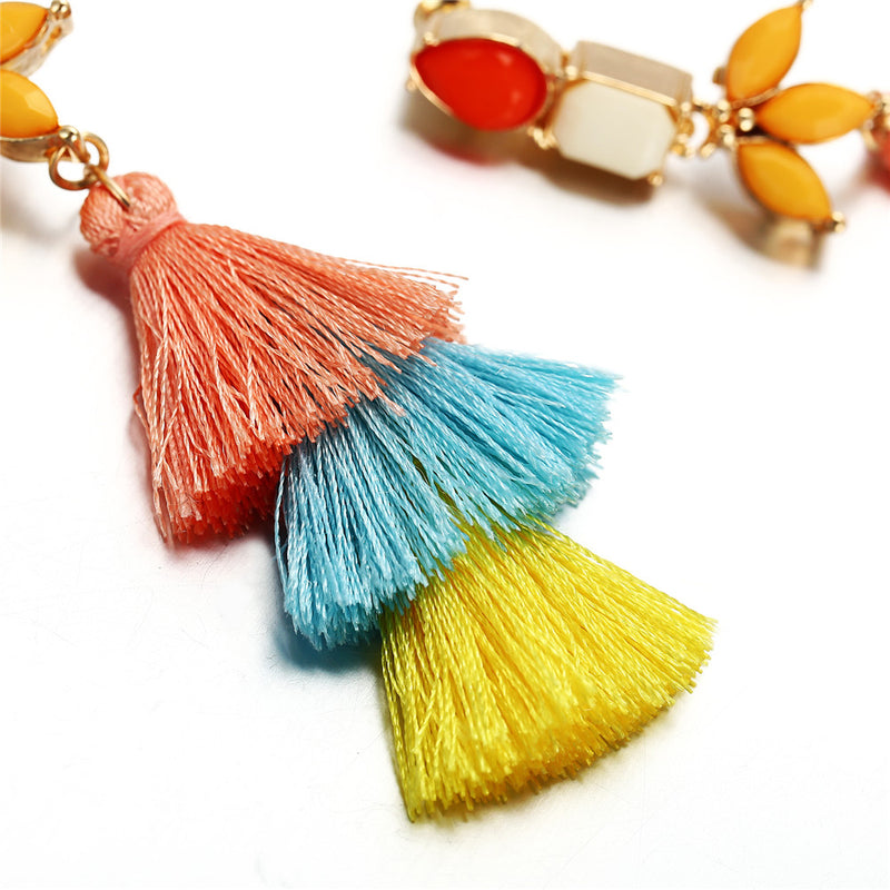 Colorful Resin Stone Dangle Tassel Fringe Earring - [neshe.in]