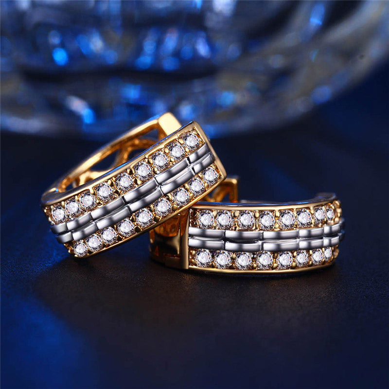 Gold-Color Hoop Cubic Zirconia Office Party Earrings - [neshe.in]